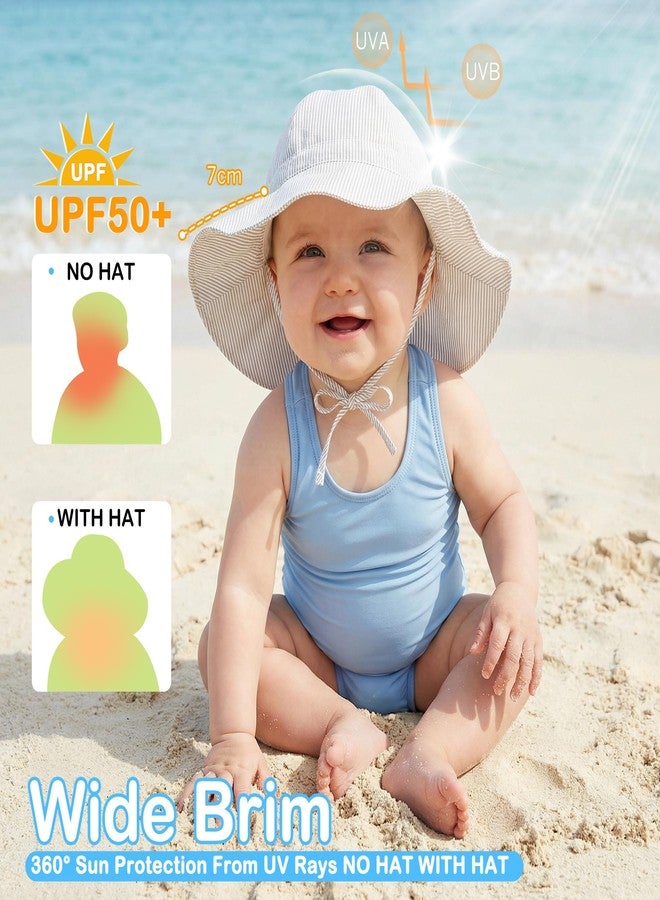 Zando UPF 50+ Baby Sun Hats 0-6 Months - Wide Brim Baby Bucket Hat 0-6 Months with Adjustable Strap Summer Newborn Infant Sun Hats for Babies 0-3M for Beach Pool Camping Walking Trips Party Beige XS - Image 2